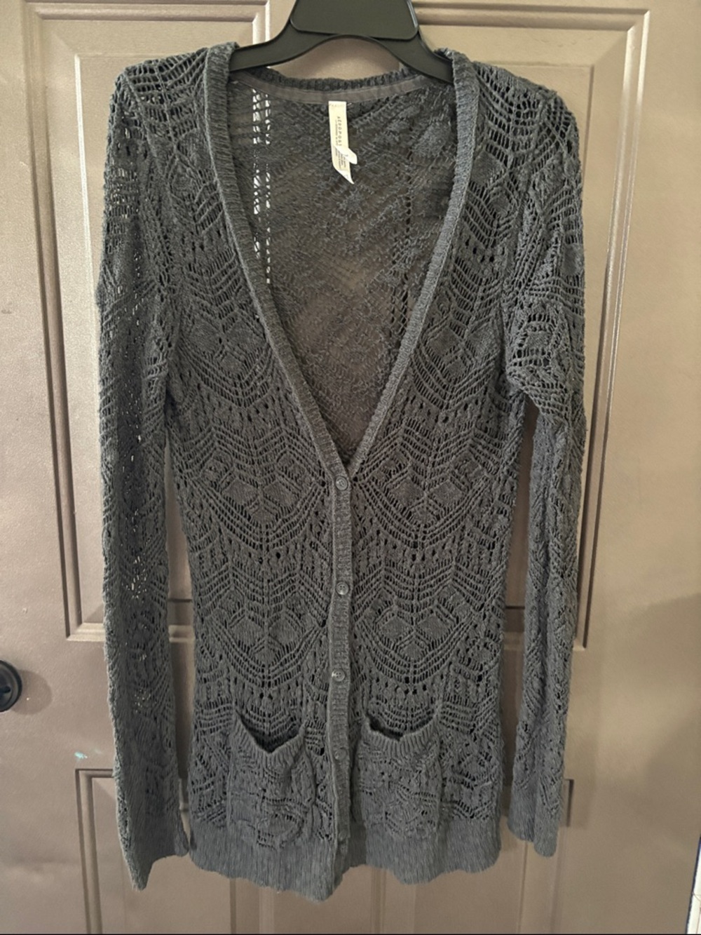 Aeropostale Dark Blue-Charcoal Open-Knit V-Neck Sweater